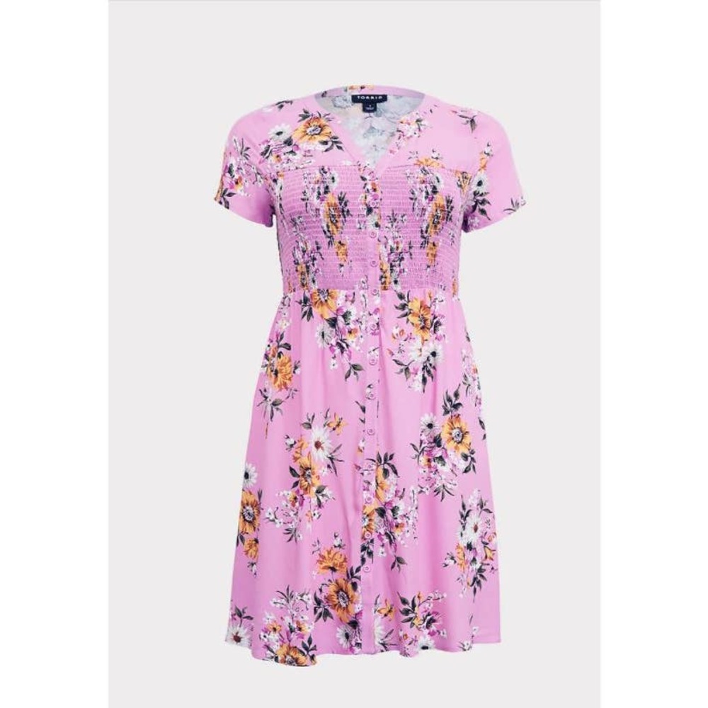 NWT Torrid Floral Smocked Shirt Dress Size: 00X - Picture 4 of 4